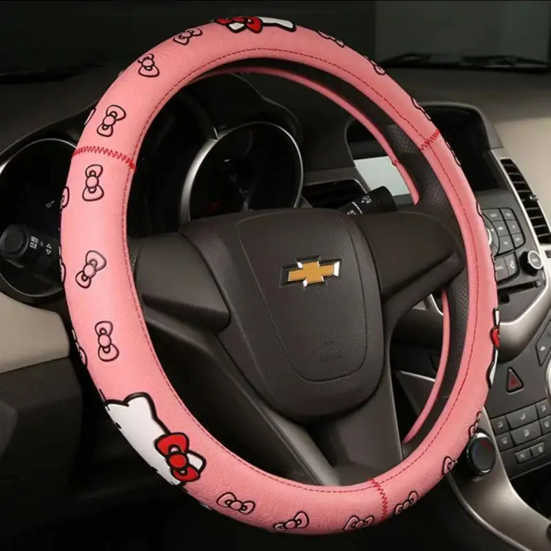 

Sanrio Kawaii Hello Kitty Car Steering Wheel Cover Anti-Slip Handlebar Cover Four Seasons Cute Female Cartoon Car Accessories