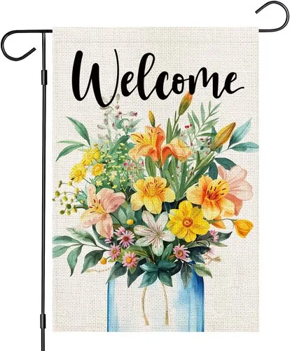 Spring Floral Garden Flag Double Sided Outside, Small Burlap Lily, 12x18 Inch XXQ