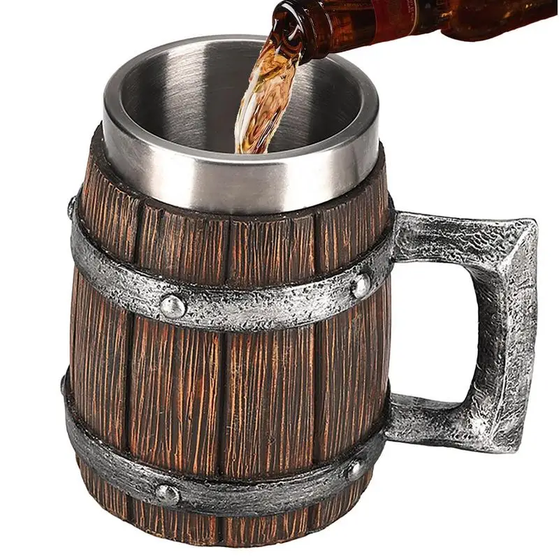 Viking Beer Mug 600ml Stainless Steel Medieval Tavern Tavern Antique Men\'s Barrel Coffee Cool Mug For Party Decoration Norse