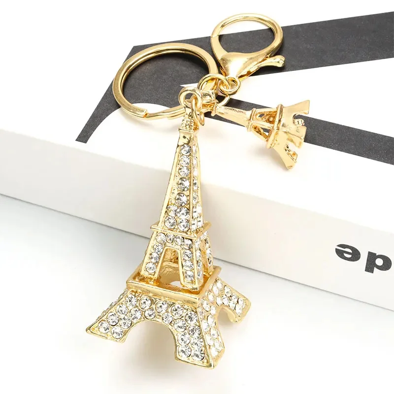 Refined Eiffel Tower Styling Rhinestones Keychain Keys Bag Trendy Pendant Car Interior Alloy Key Ring Paris Tour Gift Souvenir