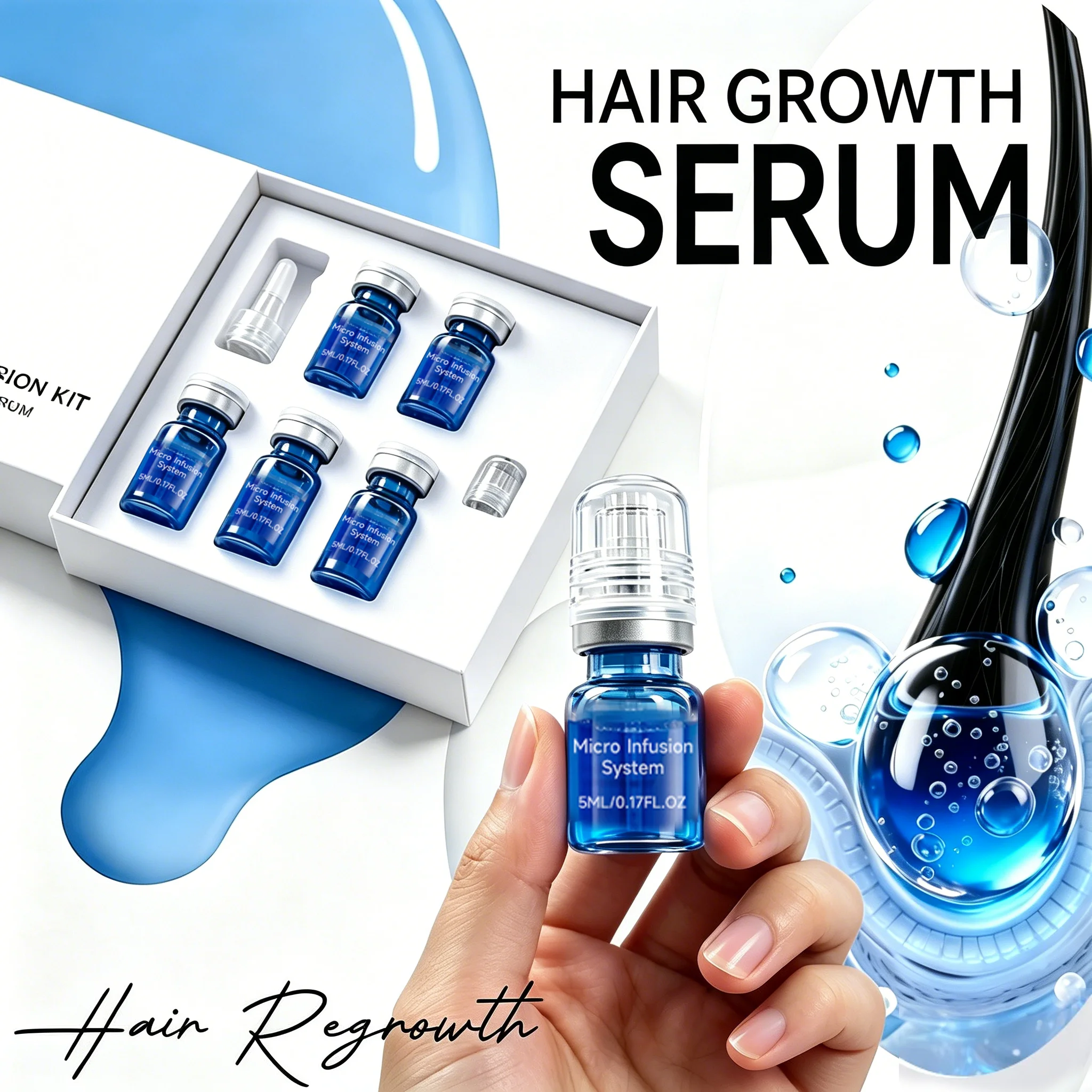 Microneedle Hair Regrowth Infusion Kit Scalp Nourishing Liquid Ampoule Serum Hydrating Scalp Treatment for Fuller, Thicker Hair