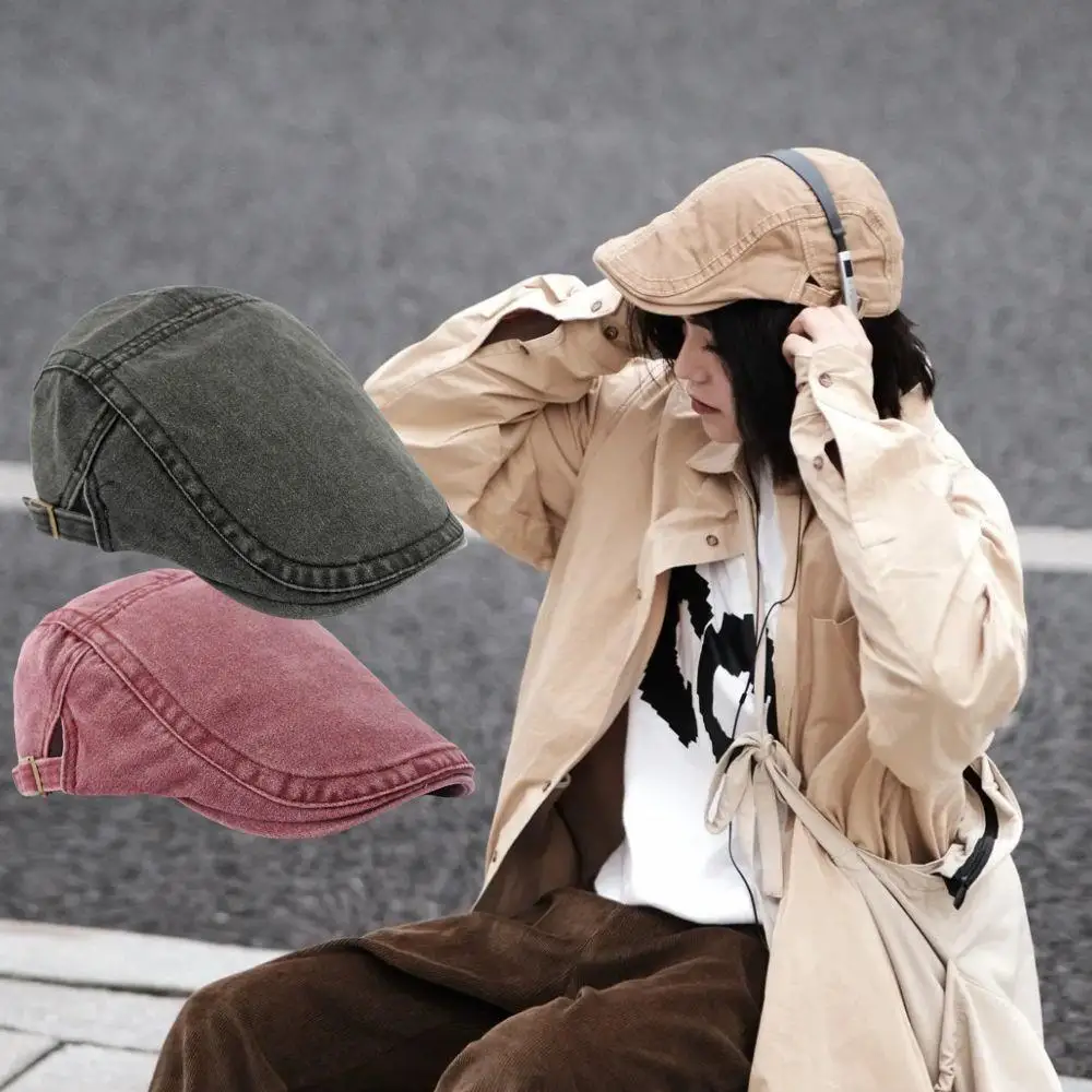 

Cotton Washed Old Denim Newsboy Hats Sun Cap For Men Women Vintage Cotton Beret Forward Hat Women Painter Beret Hats Outdoor Cap