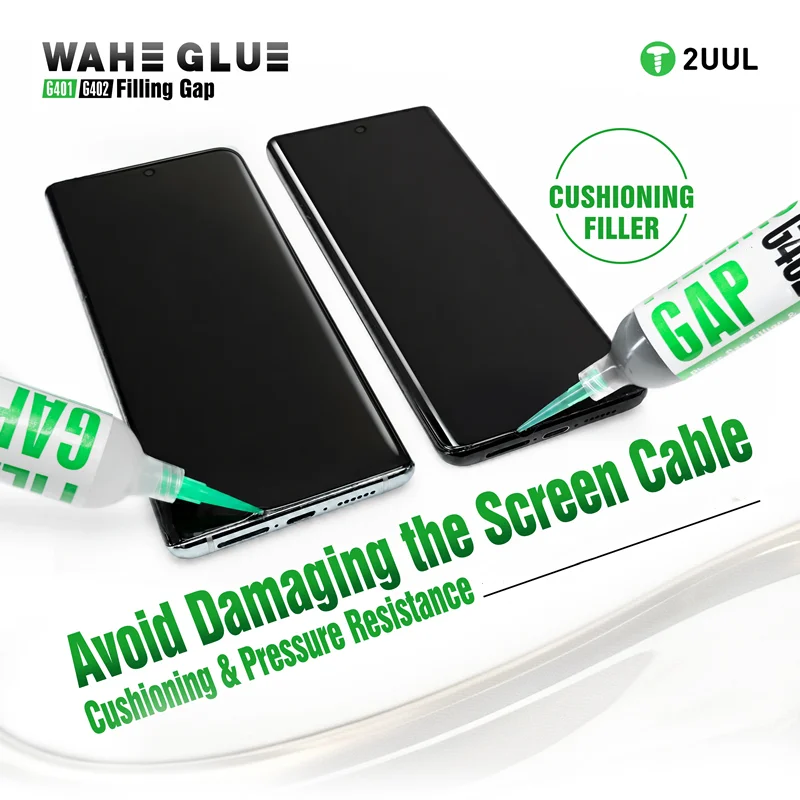 2UUL WAHE G401 G402 Filling Gap Glue Flexible Buffer Adhesive for Mobile Phone Screen Frame Fast Curing Bonding Glue Repair Tool