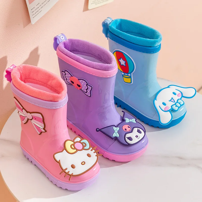 

Нескользящие детские сапоги Sanrio для мальчиков и девочек, детские непромокаемые туфли Kuromi hello kitty, непромокаемые сапоги