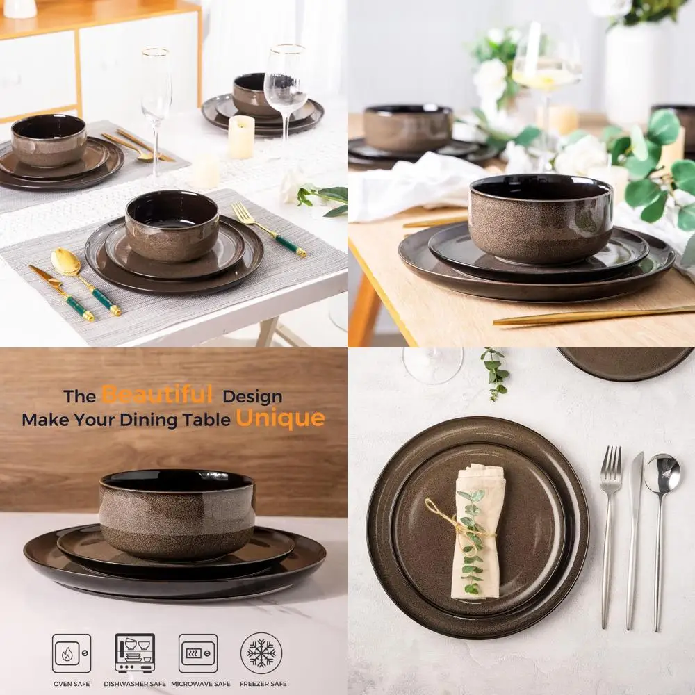 4-Piece Porcelain Dinnerware Set, Microwave, Dishwasher, and Oven Safe, Scratch-Resistant, Modern Style - Service for 4 (12 Piec