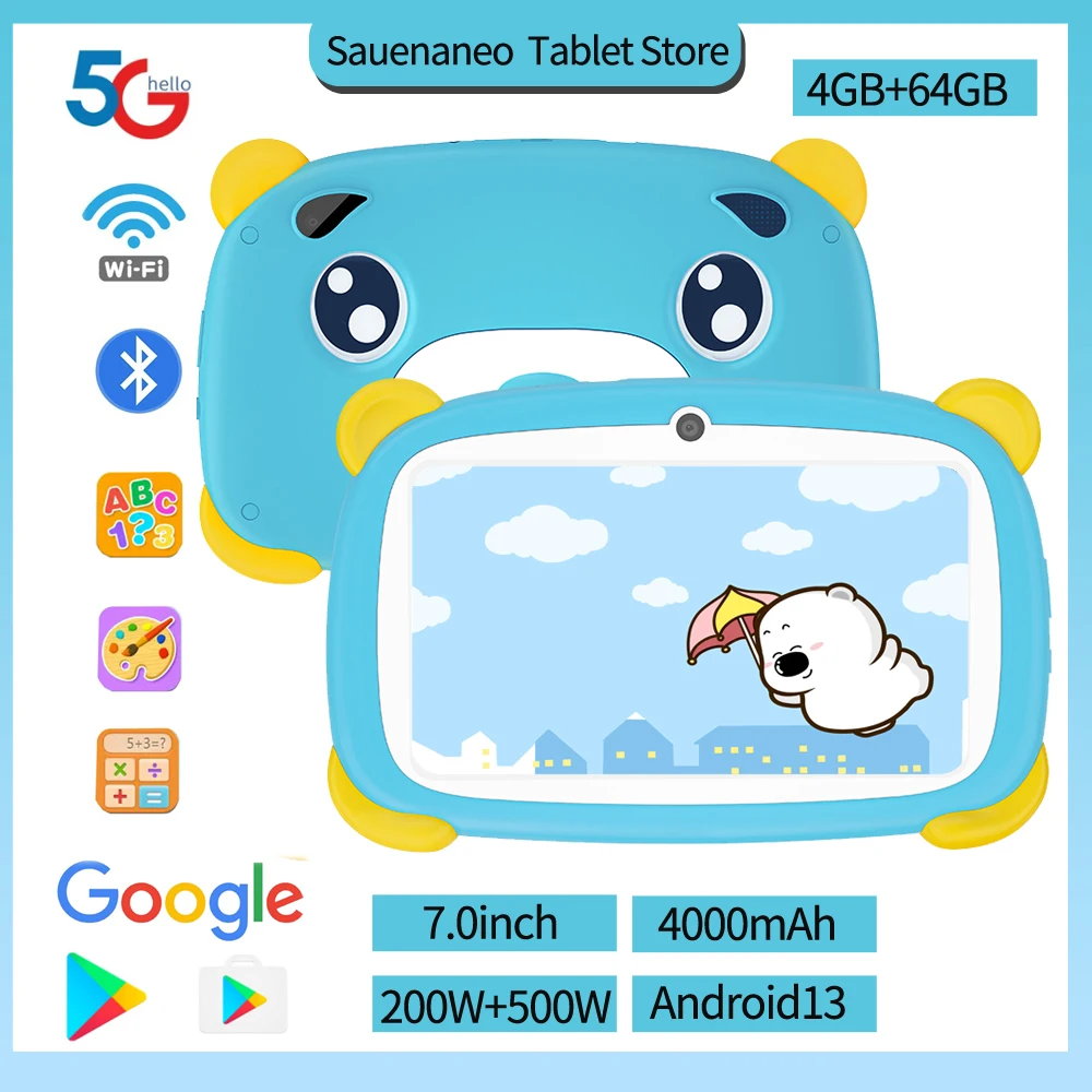 Sauenaneo 5Gwifi Minitablet 4Gb Ram 64Gb Rom Android 13 Met Ingebouwde Spelweergave Voor Kinderen 1024*600 4000Mah Batterij