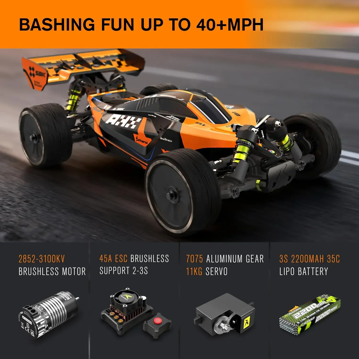 1/10 Brushless RC Cars, 40+ mph Max, 4X4 RTR Off-Road Buggy | RLAARLO SBK10 Remote Control car for Boys and Adults, 3S