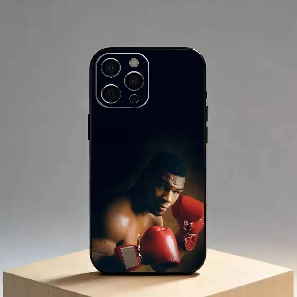 Funda de silicona negra para iPhone 17,16,15,14,13,12,11 Plus,Pro Max,XS con diseño de boxeo y Mike Tyson 6