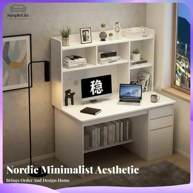 Space Saving Study Desk with Hutch and Drawers for Small Spaces Home Office Desk Computer Desk Workstation with Organized