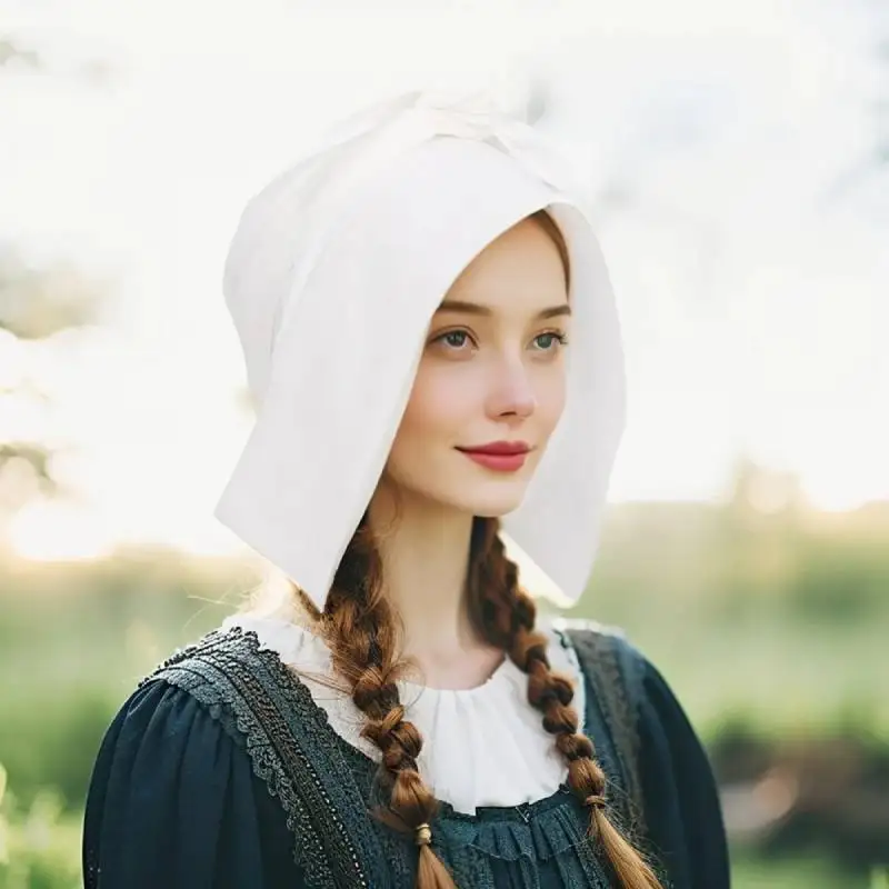 

WENAM Medieval Ladies Winged Coif Cap Women's Peasant Amish Hat Colonial Cosplay Headwear Medieval Linen Cap for Women IN STOCK