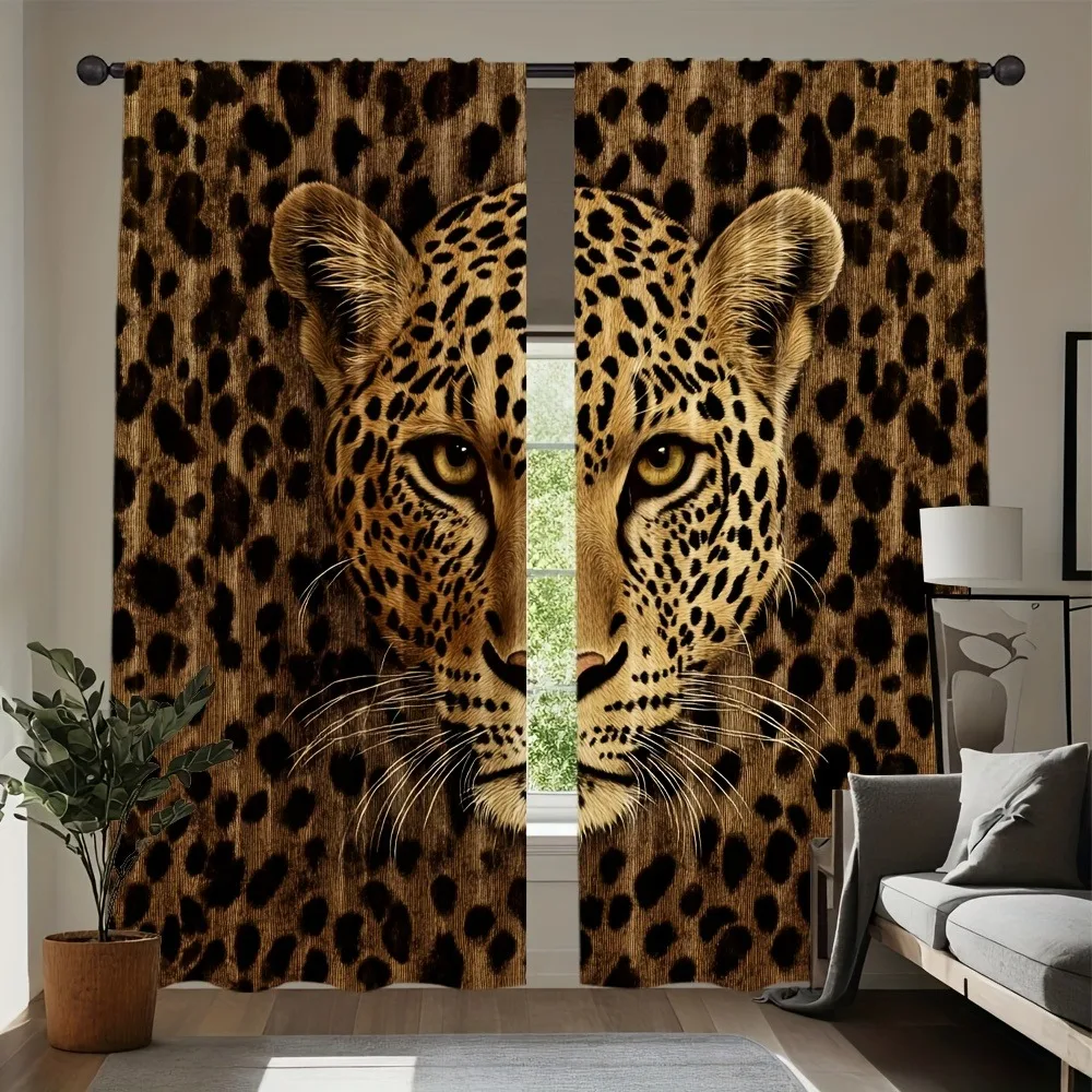 2D printing, 2 pieces, creative leopard print curtains, suitable for bedroom, living room curtains and home decoration.