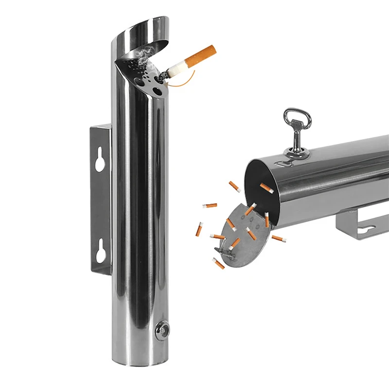 

Outdoor Wall Mounted Cigarette Ash Tray Stainless Steel Cigarette Ash Bin Public Mall Hotel Entrance Waterproof Ash Column
