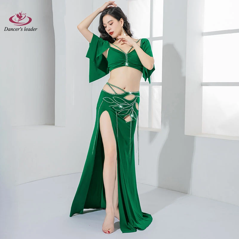 

Belly Dance Costume Single Split Leaves Hot Drilling Pattern Oriental Dance Light Luxury Practice Performance Costume