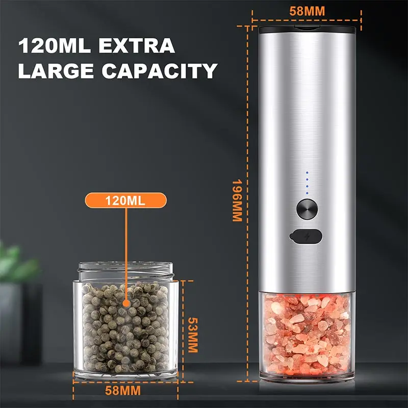 Electric Pepper Grinder,Salt And Pepper Grinder USB Rechargeable Adjustable Coarseness Spice Mill With LED Light Kitchen Tool