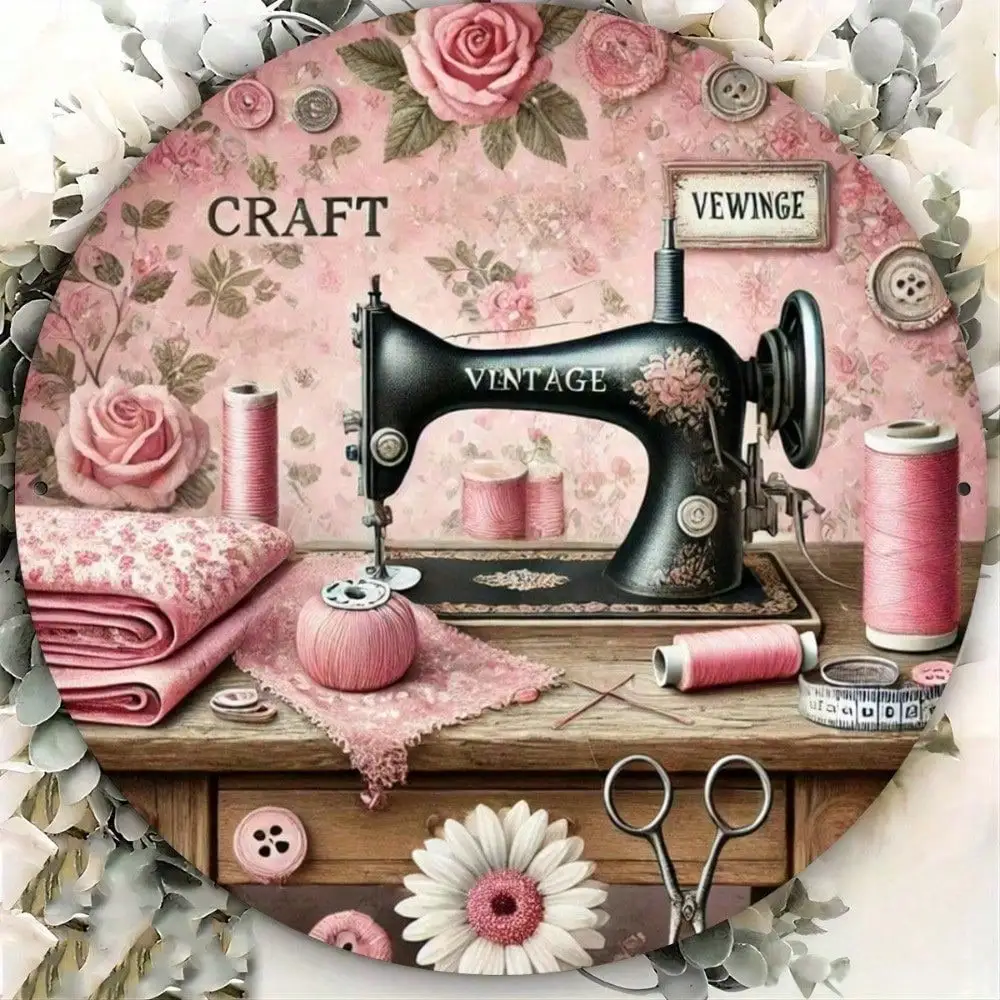 Vintage Retro Aluminum Wall Art 8x8 Inch Waterproof Rustproof Tin Sign Sewing Machine Decor