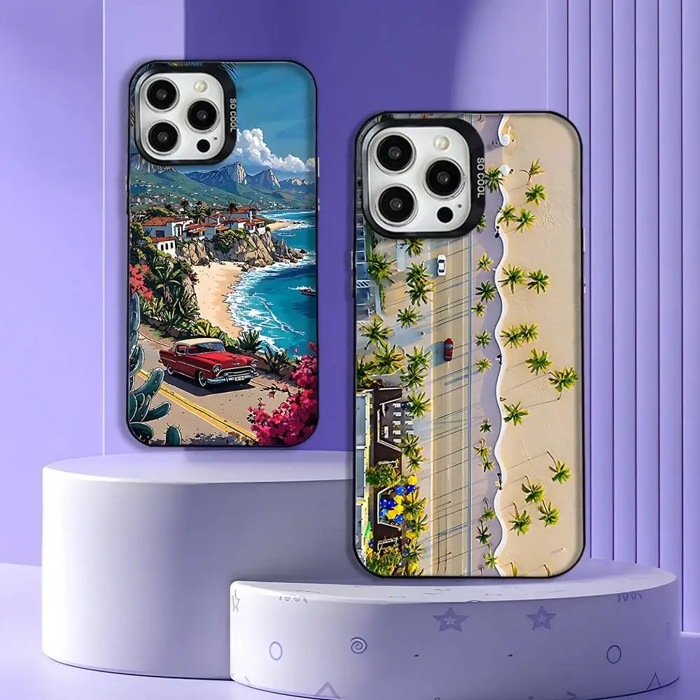 

Sea Beach Trees landscape Phone Case For iPhone 17,16,15,14,13,12,11,Pro,Max,Plus,E,Air,Mini Black Tpu IMD Cover