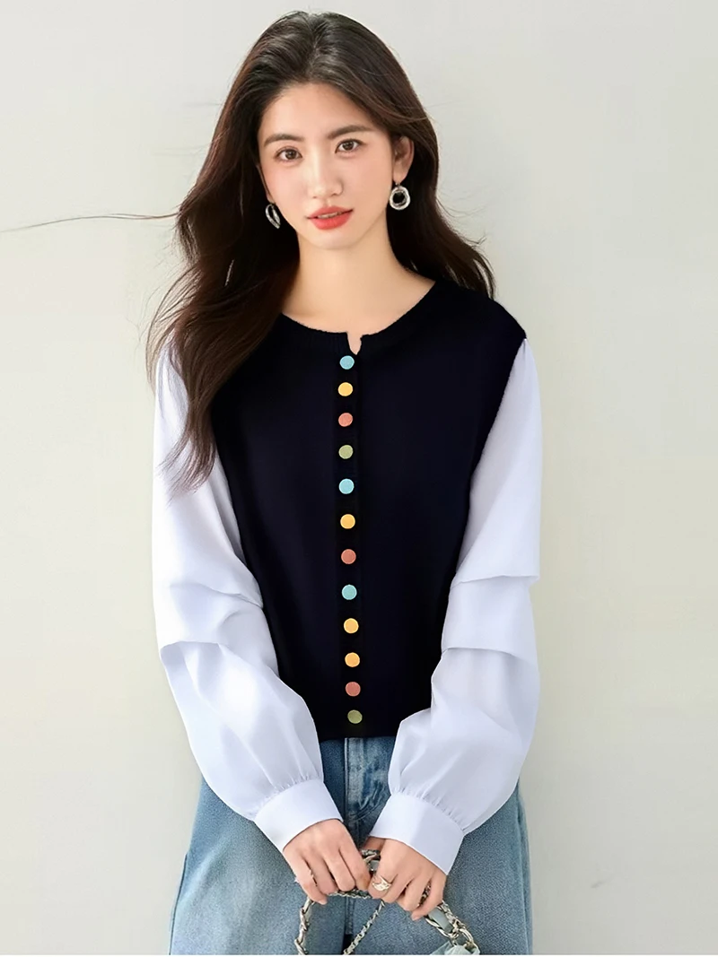 

Поддельные две штуки,Европейский,Одежда,Осенний,Зимний,Свитер,Шик,Сексуальный,Пэчворк,Женский,Длинный рукав,Вязаный,Кардиган,Кудзик,Топы,510064