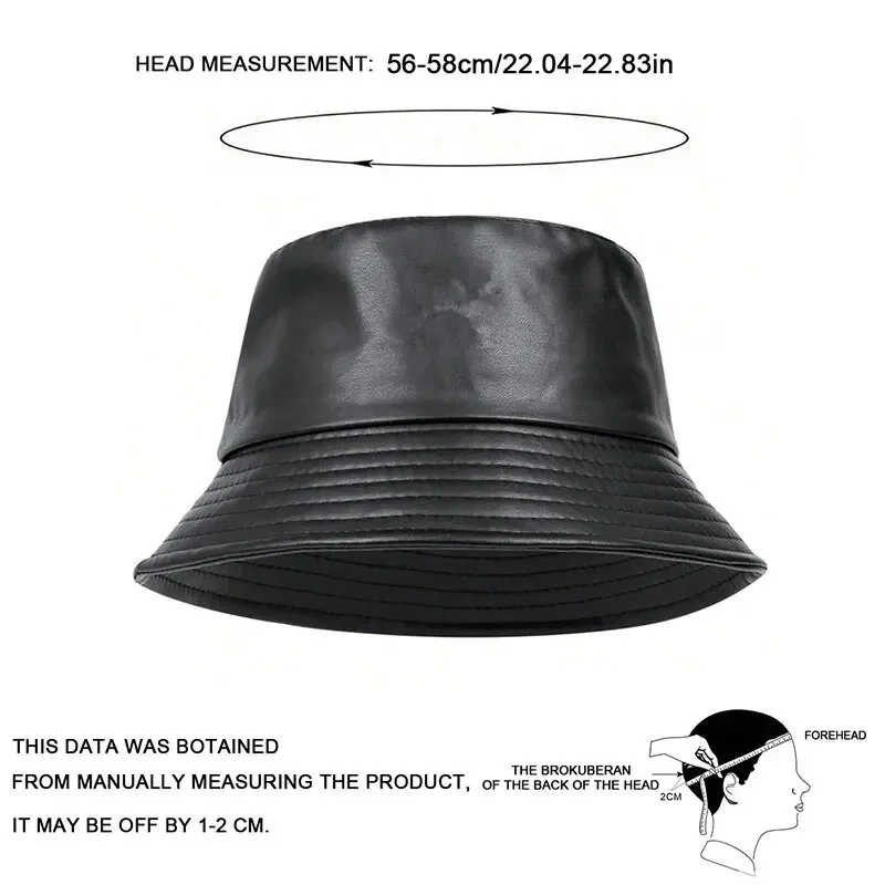 Unisex Solid Color Personality Pu Leather Bucket Hats Fishermen Caps Outdoor Casual Cap Sunscreen Hat