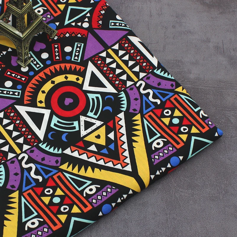 Vintage Ethnic Cotton Printed Fabric Geometry DIY Handmade for Patchwork Per Half Meter