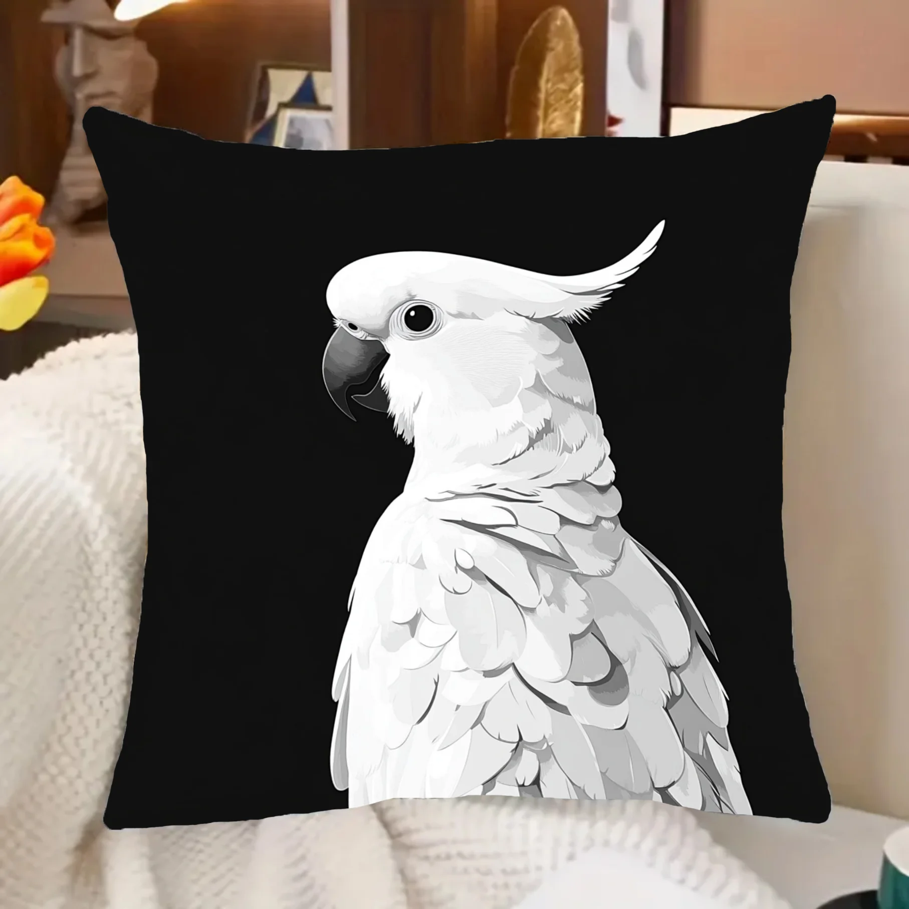 Realistic White Cockatoo Bird Pillow Case Throw Cushion Cover for Modern Home Decor Accent Pillow