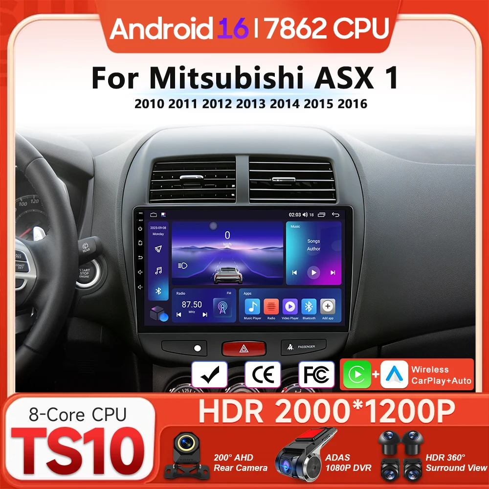 

Мультимедийный проигрыватель Android 16 для Mitsubishi ASX 1 2010-2016 с Carplay, автомагнитолой, видео и GPS-навигацией