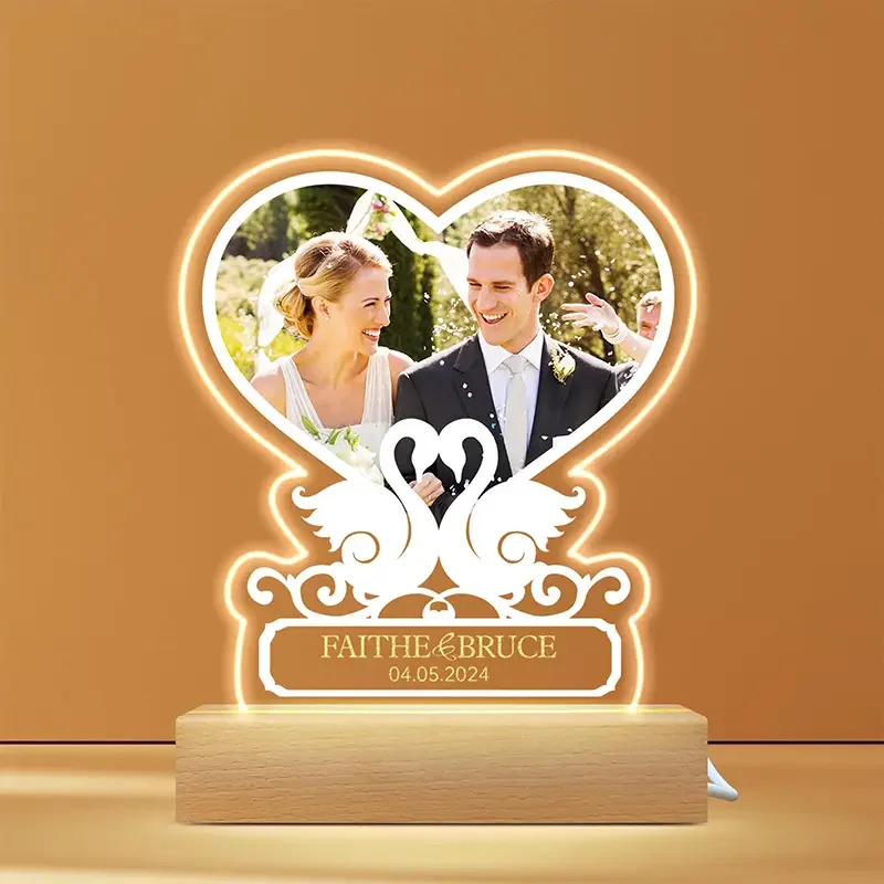 

Personalized Anniversary Couples Gifts Custom Heart Picture Frames Acrylic Plaque with Photo Wedding Birthday Gift for Women Men