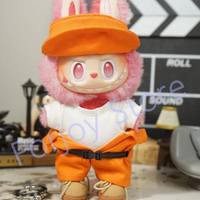 Ubranka dla lalki Labubu 17cm, strój w stylu Pure Prison, kombinezon, zestaw kajdanek, akcesoria dla lalek, unisex, odzież do zabawy dla dzieci.