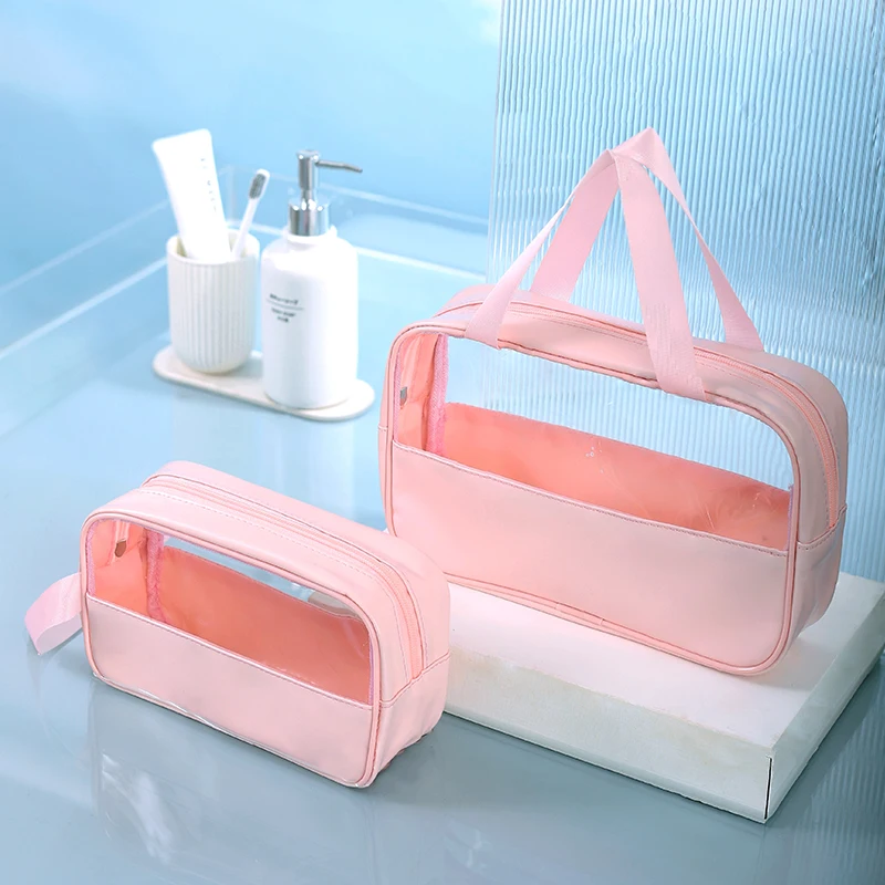 Clear Travel Toiletry Makeup Bags Transparent Shaving Bag Water Resistant Cosmetic Bag Organizer Pouch with Zipper and Handle