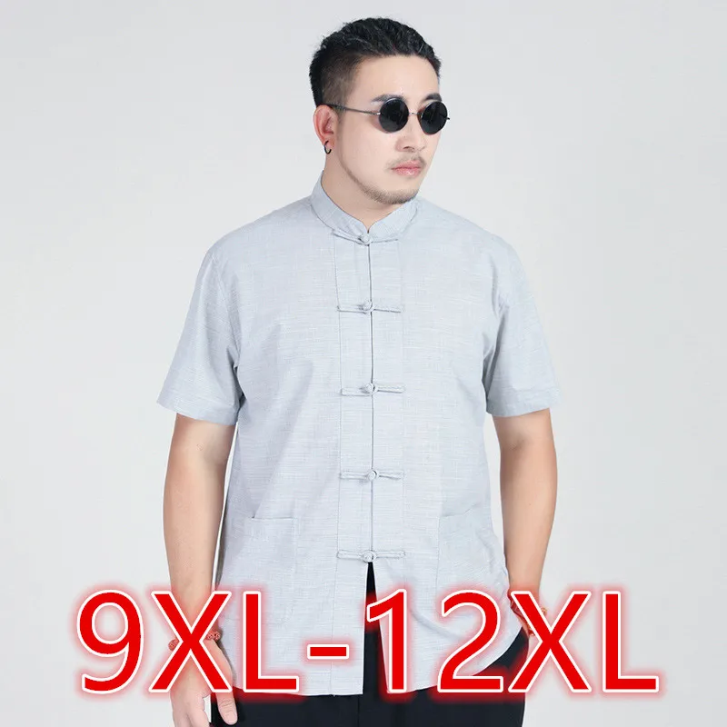 

Tang Dynasty Shirts for Men Large Size 68-175kg Casual Oversized Loose Chinese Style Shirt Big Size Short Sleeve Pure Color Tops