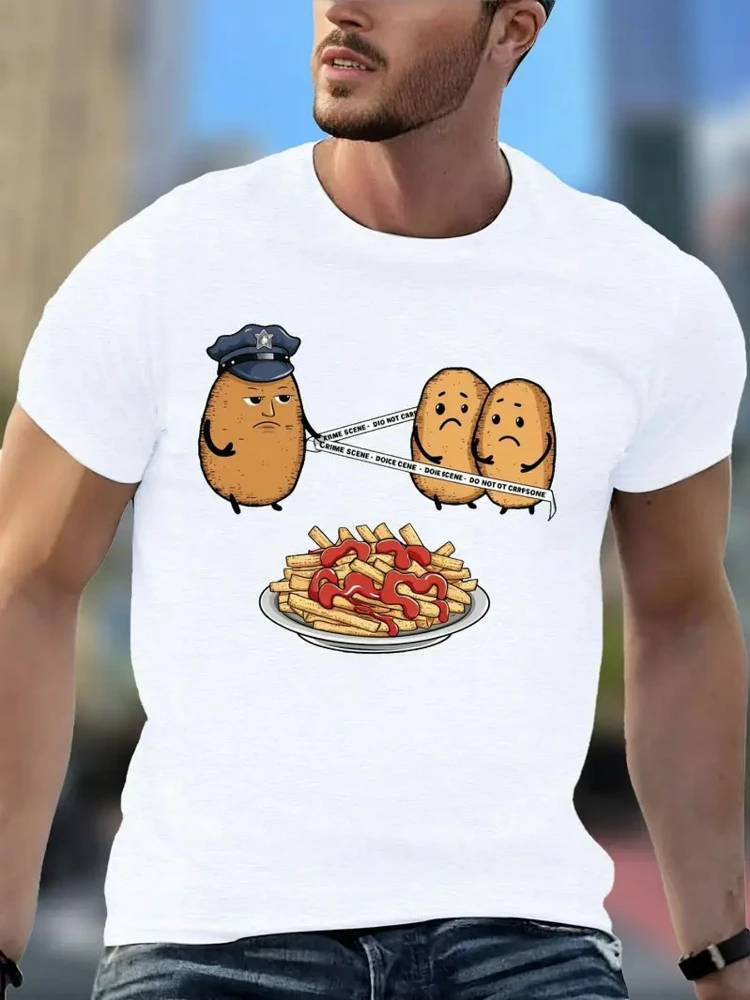 

Men's casual short-sleeved T-shirt, unique potato summer print breathable 100% cotton, machine washable.