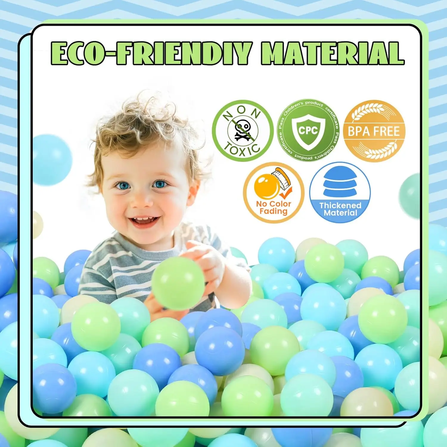 100 Uds. Macaron Ball Pit Balls bolas de plástico para parque infantil de piscina Ball Pit, verde menta + azul claro + verde hierba + amarillo Maca + azul Maca