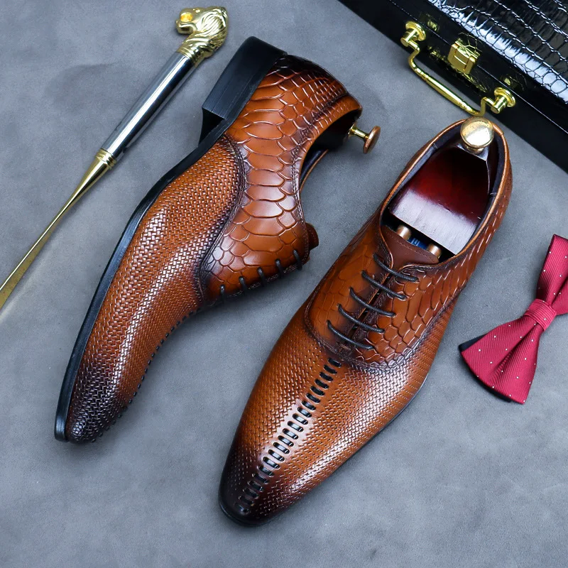 2023 Summer Mens Wedding Shoes Brown Lace Up Luxury Genuine Leather Brand Handmade Fashion British Trend Style Man Dress Shoes