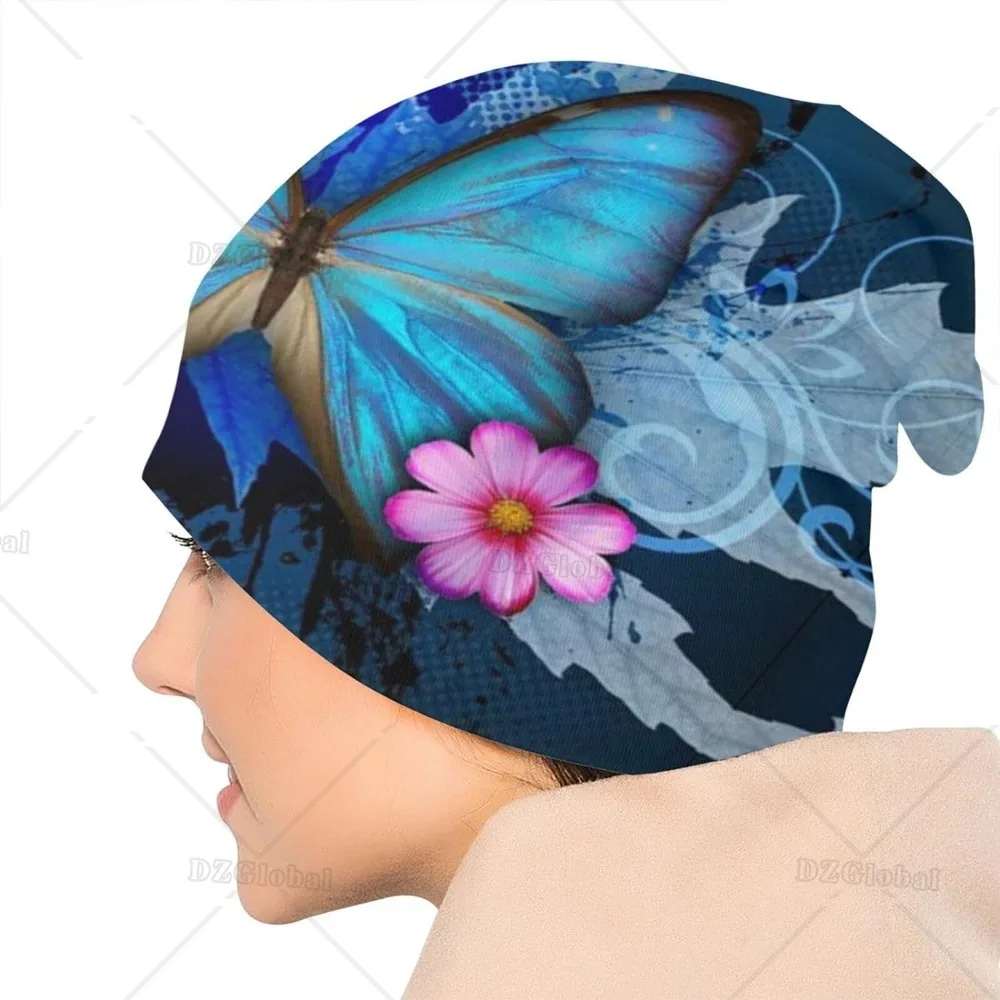 Pretty Butterfly with Flowers Baggy Slouchy Beanie Chemo Hat Cancer Headwear Knitted Hats Scarf Nightcap for Women Men