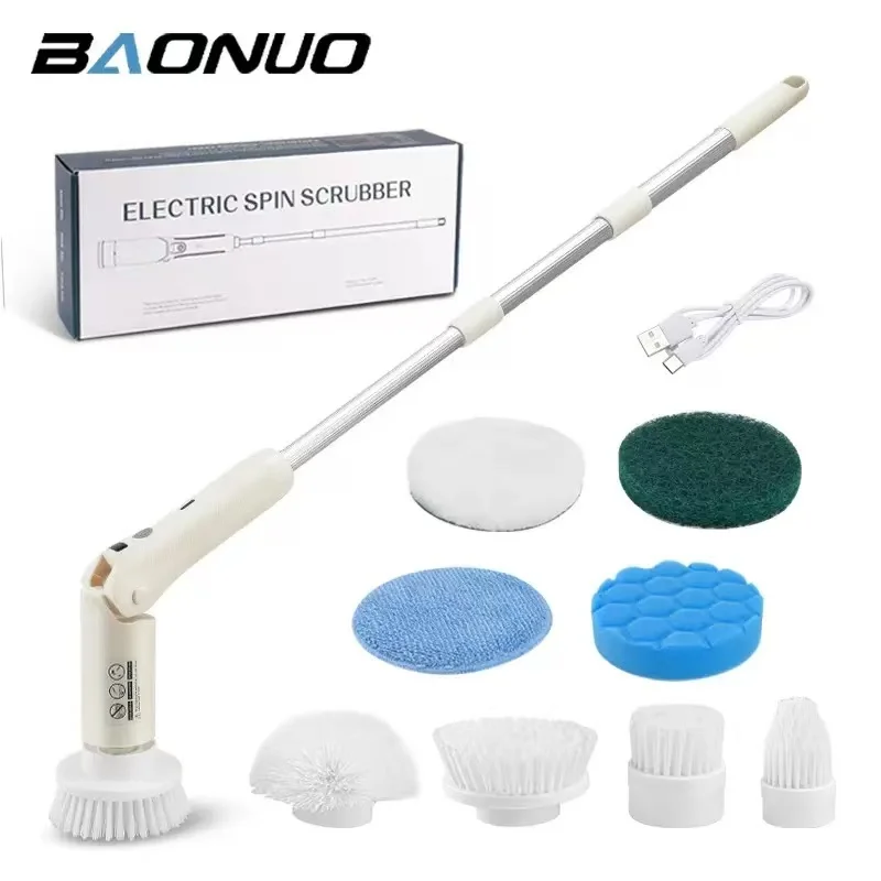 

Home electric cleaning brush with long handle, extendable and multifunctional wireless handheld brush for bathroom cleaning