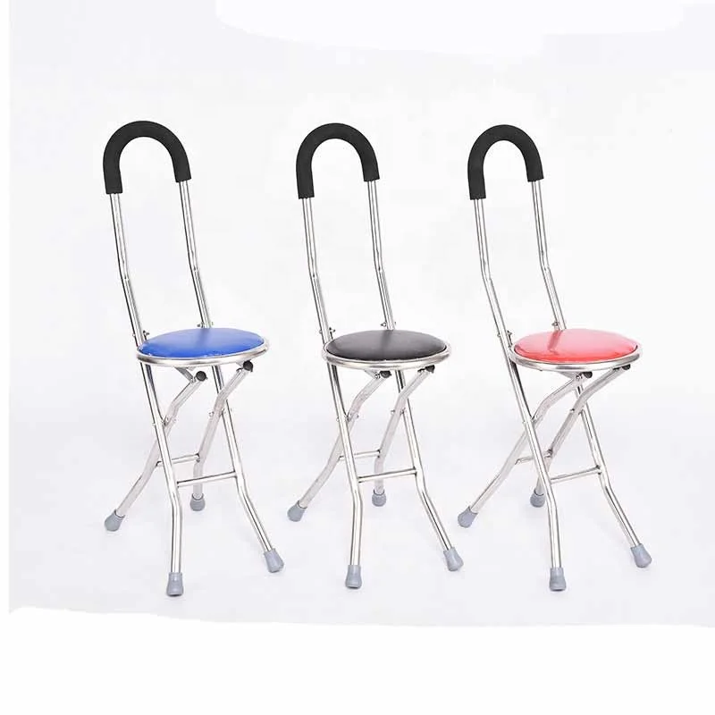 Folding Walking Stick with Seat Four Legged Portable Cane Chair Stool Elderly Care Aid