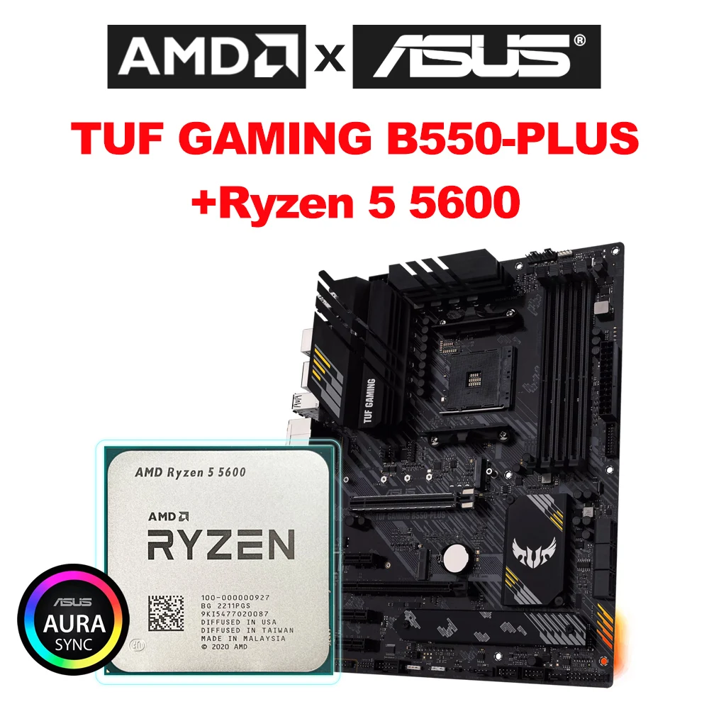 AMD-placa base Ryzen 5 5600 R5 5600 + TUF GAMING B550M PLUS, procesador de juegos, Socket AM4, 6 núcleos, 12 hilos, 65W, DDR4