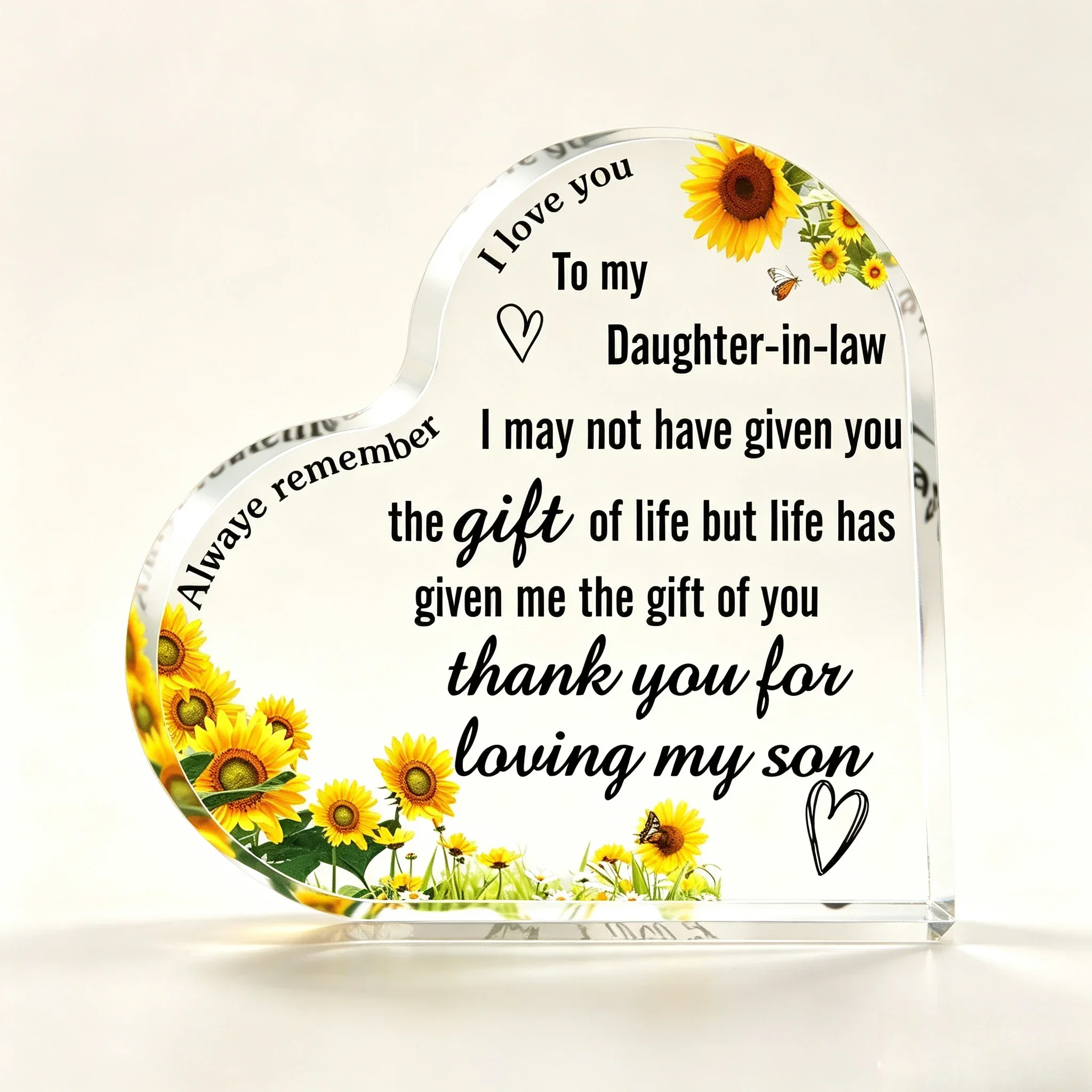 Sunflower Heart Acrylic Plaque Gift For Daughter-in-law Thank You For Loving My Son Desktop Decor