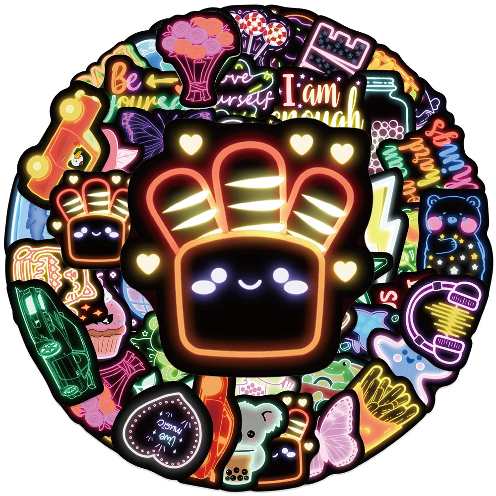 

10/30/50pcs Cartoon Cute Neon Light Graffiti Stickers INS Style Decals for Kids DIY Motorcycle Laptop Luggage Aesthetic Sticker