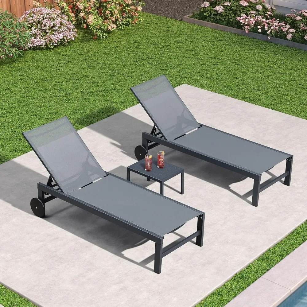 

Outdoor Chaise, Outdoor Chaise Lounge with Wheels Outside 2 Pieces Aluminum Patio Lounge Chair ,Outdoors Garden Lounger