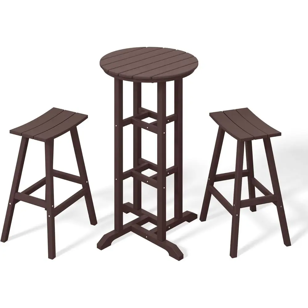 

42 Round Counter Height Patio Bar Table Set, 3-Piece Bistro Dining for Backyard or Deck, Brown