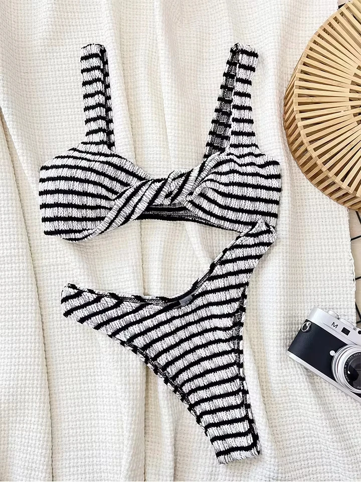 

Vzvn Fashion Sexy Stripe Bikini Set Women Split Swimsuit Beach Vacation Bikini 2026 New All Season Backless Bikinis 2 Piece Set