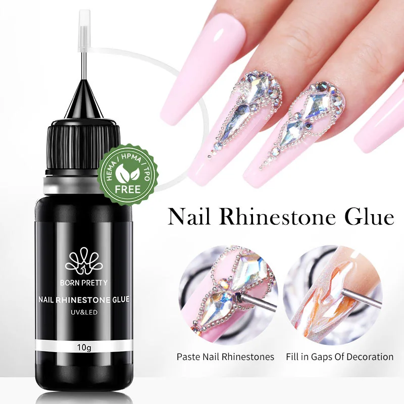 BORN PRETTY-pegamento adhesivo para diamantes de imitación para uñas, 10g, para pegar el taladro, pegamento transparente para uñas, barniz de Gel UV