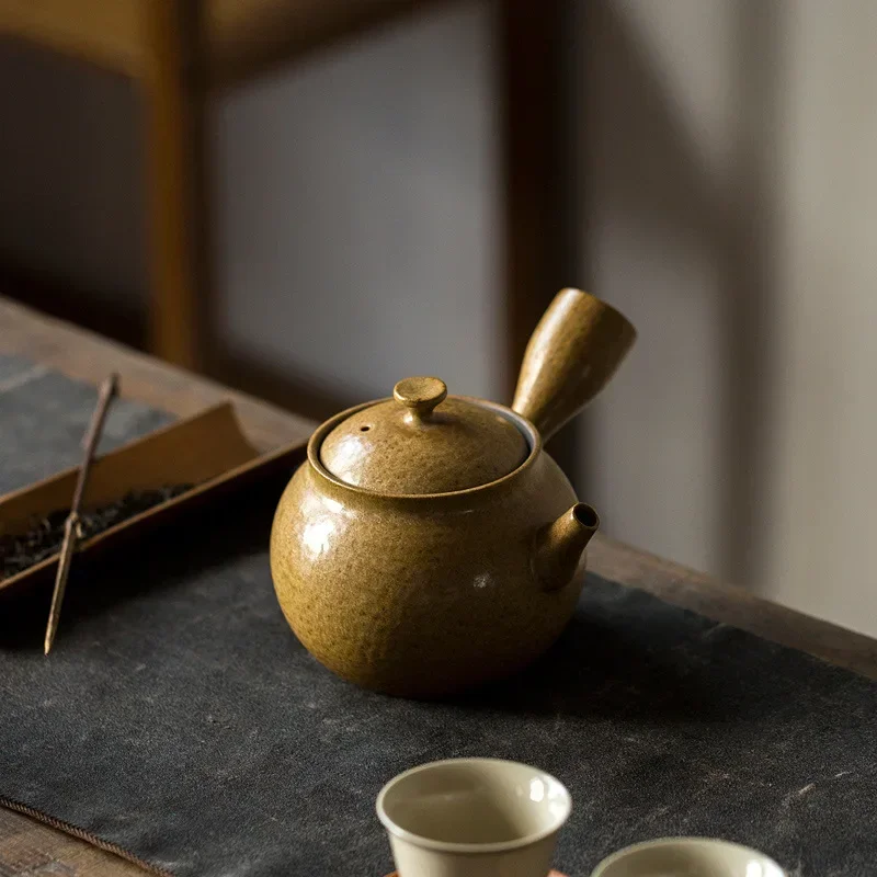 Retro Side Handle Pot Japanese Style Kiln Baked Iron Glaze Household Teapot Single Teapot Kung Fu Tea Set Tea Kettle