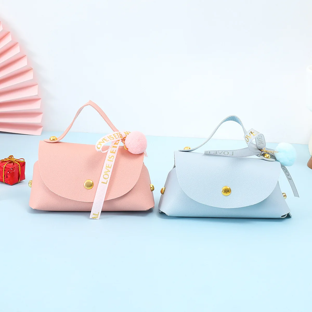 10/30/50 Pcs Leather Gift Bags Bow Handbag Birthday Party Supplies Wedding Favour Distributions Candy Packaging Mini Handbag