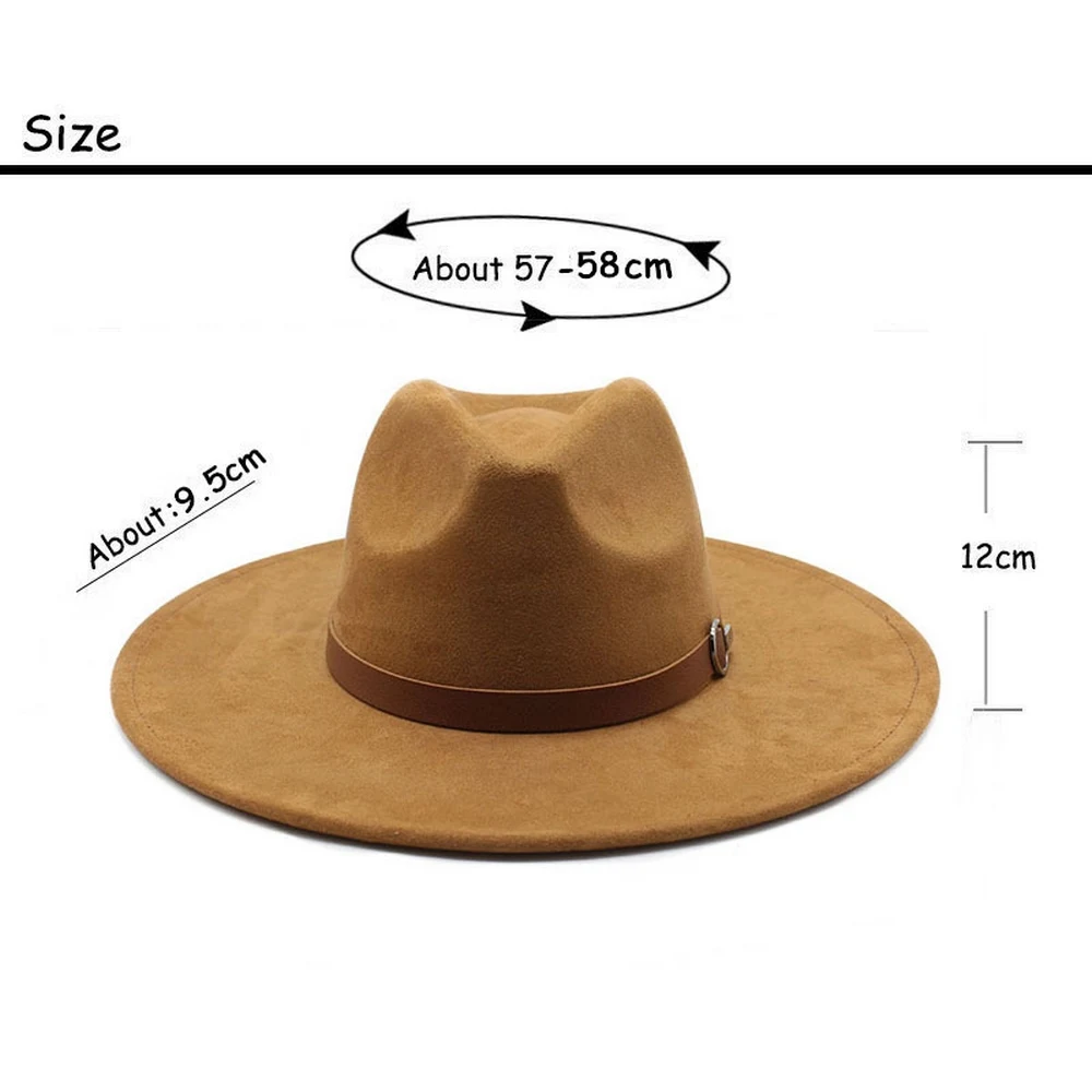 Autumn And Winter Unisex Cowboy Hats Flat Brim Fedoras Suede 57-58cm Jazz Style Retro Imitation Leather Straps 2023 New NZ0090