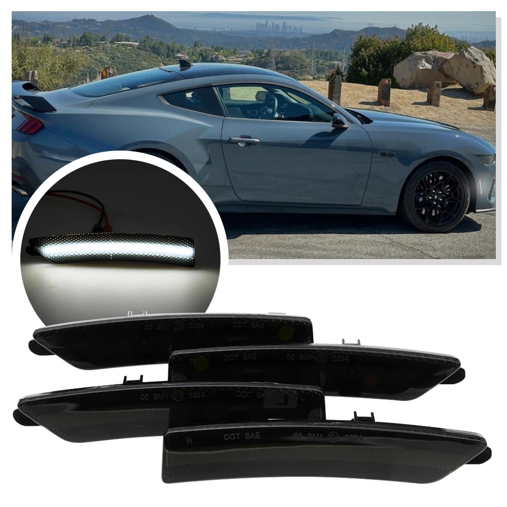 

4PCS For 2024 2025+ Ford Mustang S650 front＆rear Fender Side Marker Light Turn Signal Lights Accessory kit only fit USA model