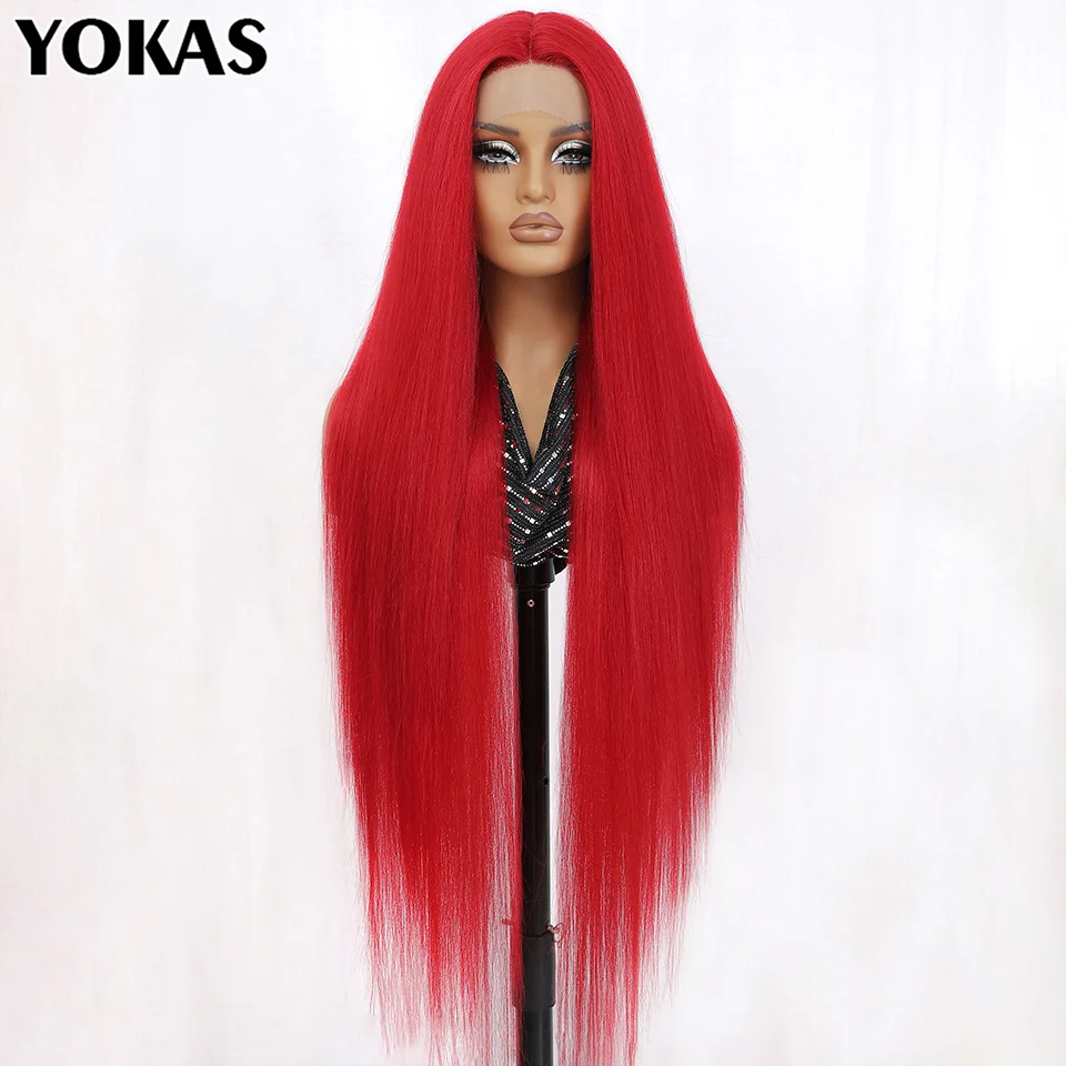 40 Inch Synthetic Lace Front Wigs For African Women T Part Lace High Temperature Fiber Straight Lace Wigs For Afro Female