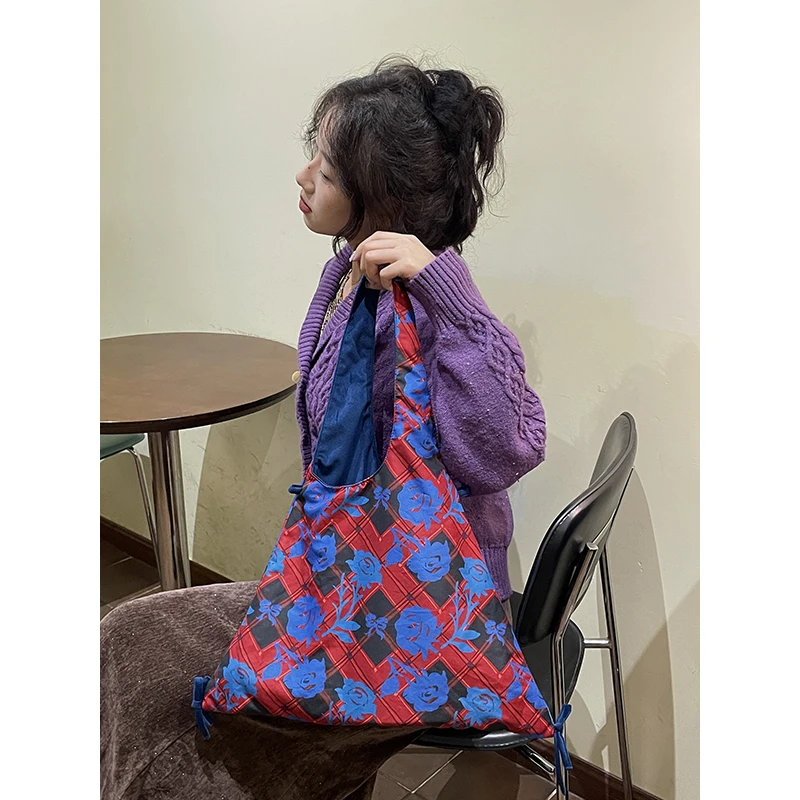 ELFSACK 2025 Winter New Arrivals Casual Color Block Print Tote Bag For Woman