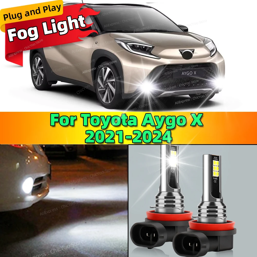 2Pcs 12V 6000K Front Fog Light LED Bulb Accessories Lamp Canbus For Toyota Aygo X 2021 2022 2023 2024 Plug and Play