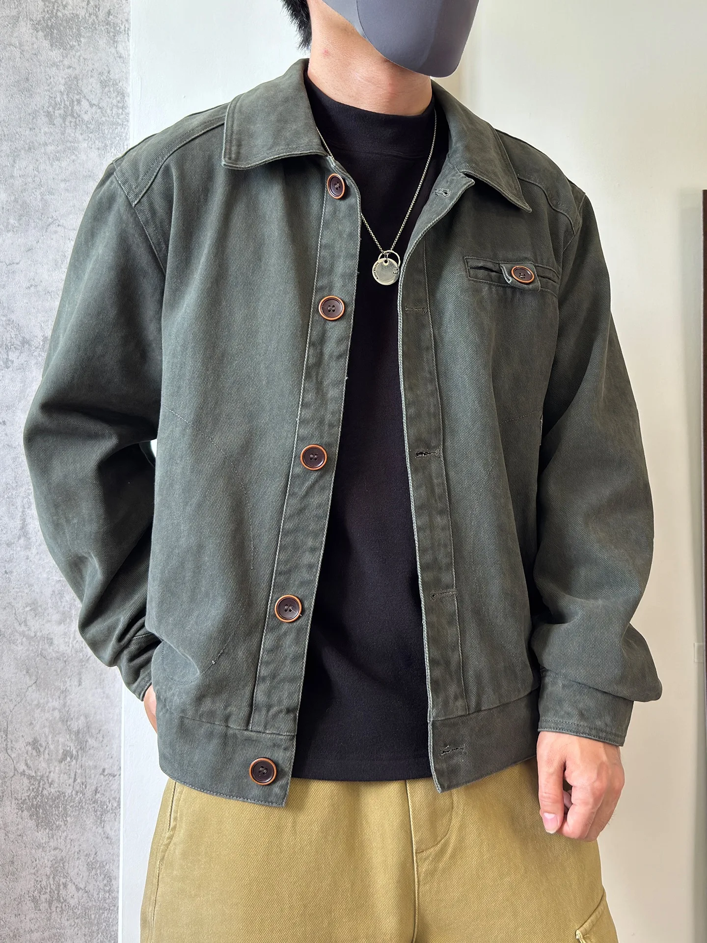 

Retro Military een Detroit Men's Jaet Pure Cotton Turn-down Collar Workwear Coat Heavyweight Autumn Winter Hunting Sle